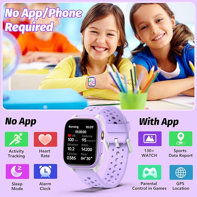 Kids Watch with 140 Sports Modes, 1.5" Kids Fitness Tracker, Girls Smart Watch, No APP/Phone Required, Sleep Monitor, Heart Rate, Puzzle Games, IP68 Waterproof,Gifts for Girls Teens Aged 6-15