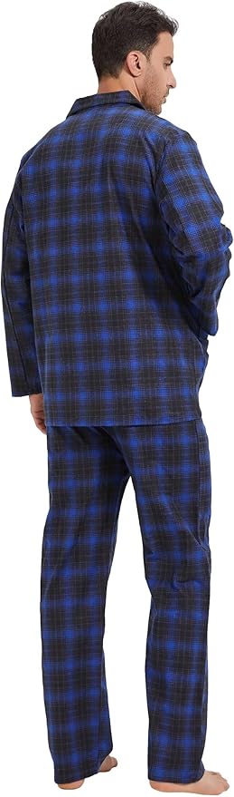 GLOBAL Men's Pajamas Sets 100% Cotton Flannel Sleepwear Long-Sleeve top & Bottom