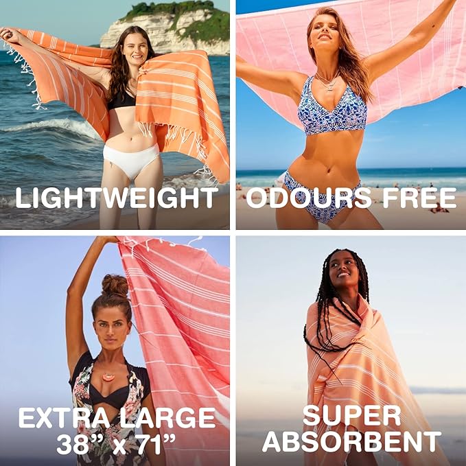 Turkish Beach Towels, Pack of 4 | Oversized, Quick Dry, Sand Free | 100% Cotton, Large 38x71 Towels for Beach, Pool, Travel | Ultra-Soft, Compact, and Absorbent | Purple