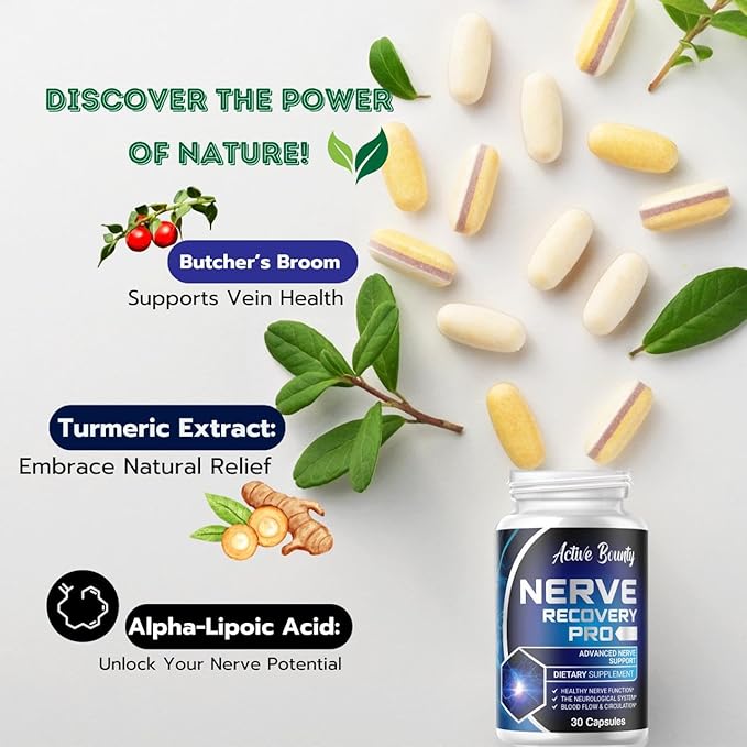 Nerve Recovery Pro – Nerve Support Supplement with Alpha Lipoic Acid, Turmeric & Acetyl-L-Carnitine – Supports Healthy Nerve Function, Circulation & Blood Flow – 30 Capsules - 1 Pack