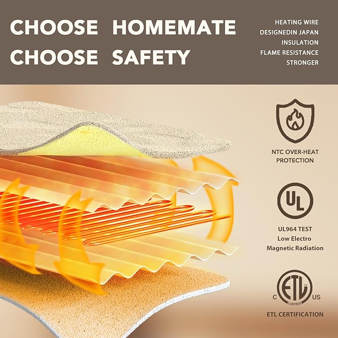 Homemate Electric Heated Blanket Full Size - 72"x84" Heated Bed Blanket Throw with 10 Heating Levels 8 Hours Auto Off Fast Heating Over-Heat Protection-Ultra Soft Flannel ETL Certified, Beige