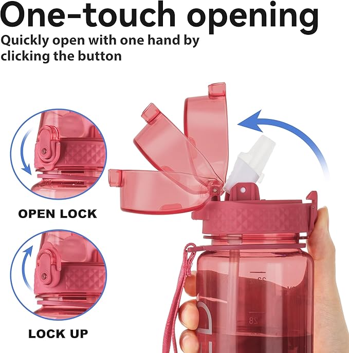 GOPPUS Water Bottle,Clear Water Bottles with Straw,32oz Sports Bottle With Time Markers-BPA-Free Tritan Wide Mouth Bottle Leakproof Motivational wate bottles for Gym,Hiking,School or Office(1 Bottle)