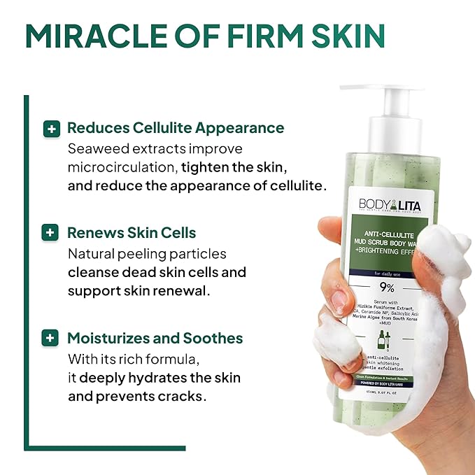Anti Cellulite Mud Scrub Body Wash, Gentle Exfoliating, Improves Skin Texture, Provides a Smoother Look, 5.07 Fl Oz (1)
