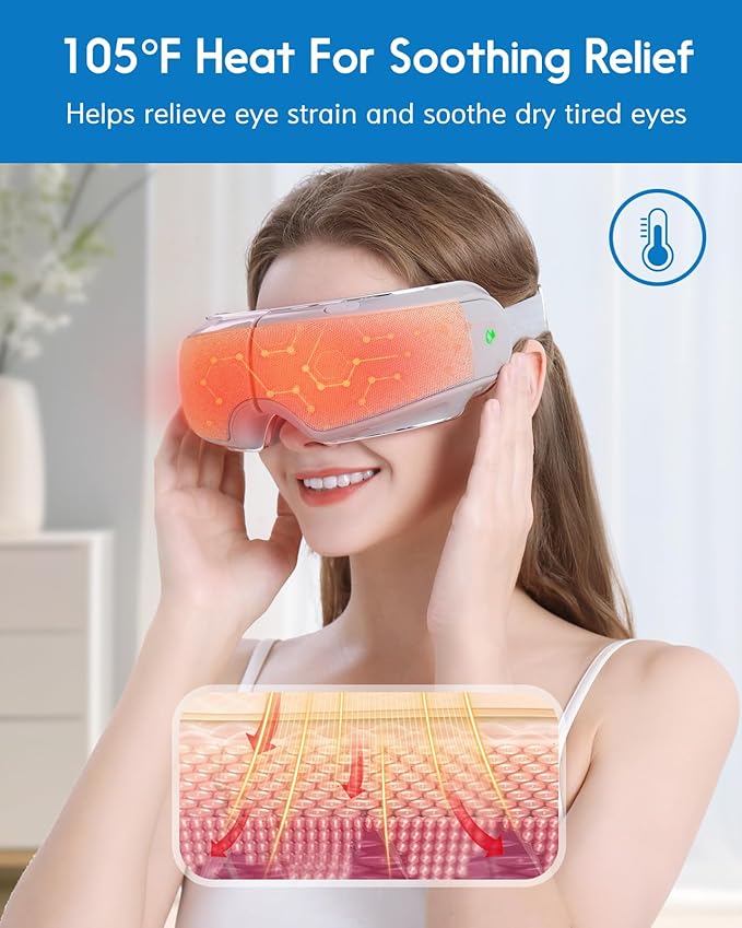 Eye Massager with Heat Compression & Spray, Bluetooth Music Eye Mask Massage for Migraine Relief, Stress & Headache Reduction – Healthy Gifts for Loved Ones