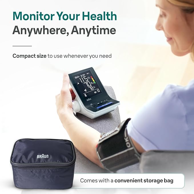 Braun ExactFit 3 Blood Pressure Monitor for Home Use, Blood Pressure Machine, Color-Coded, High BP Monitor, 2 Upper Arm Cuff Sizes, 80 Memory Slots