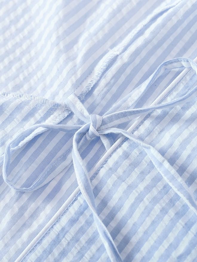 Latuza Women's Seersucker Robe Cotton Bathrobe with Pockets