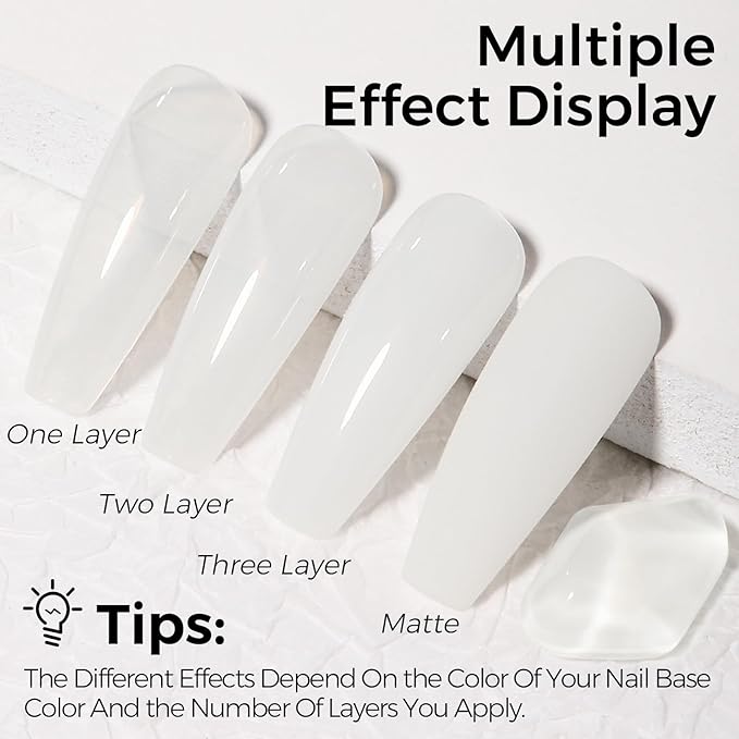 TOMICCA Milky White Gel Nail Polish, Nude Translucent Jelly Natural Color Soak Off UV for French Manicure