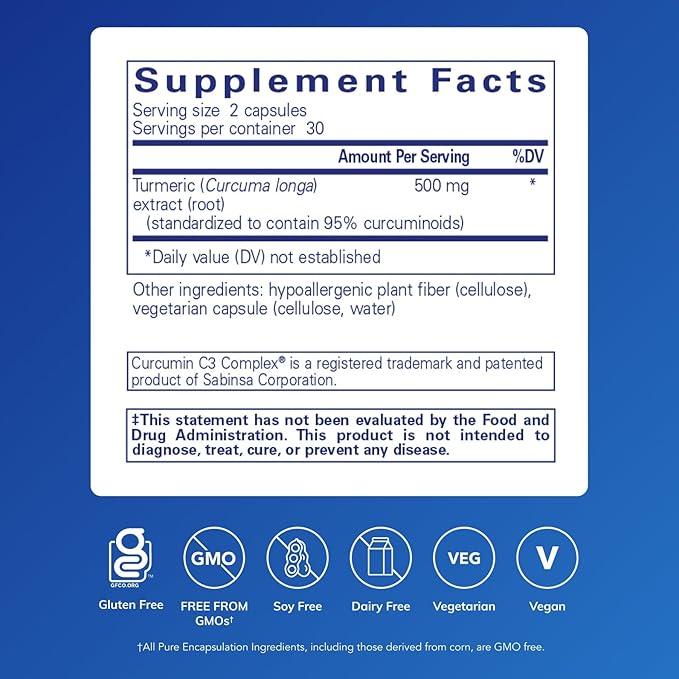 Pure Encapsulations Curcumin - 500 mg - Supports Joint Health & Liver Health - Curcuma Longa Capsule - Non-GMO & Vegan - 60 Capsules