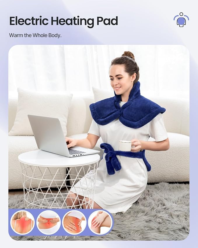 RENPHO Back Heating Pad for Back Pain Relief, Birthday Christmas Gifts for Women Men Mom Dad Grandma, FSA Eligible, Neck and Shoulder Heat Pad, Auto Shut Off, ETL Certified, 24"x33", Dark Blue
