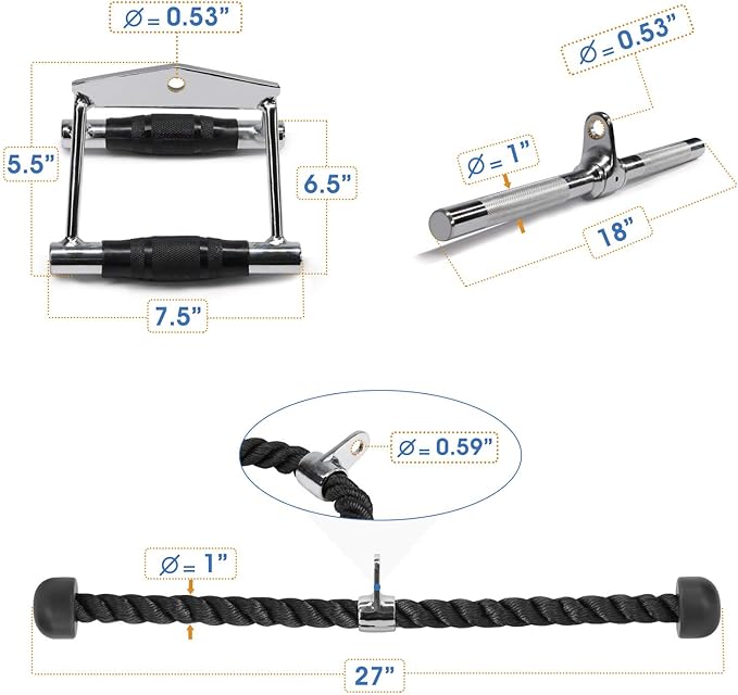 Yes4All Cable Machine Attachment, Double D Hanlde & Tricep Rope Cable Attachment, Weight Machine Accessories Load 880 LB for Home Gym