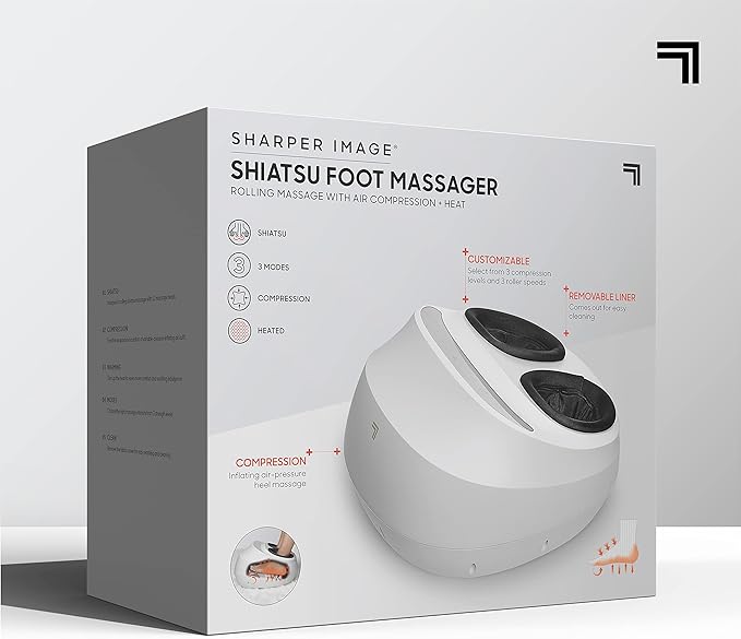 Sharper Image Shiatsu Foot Massager with Heat & Air Compression – Deep Kneading Rollers & Washable Cover| Relief for Heels, Balls, Arch| Electric Feet Massager| Masajeador| Massage Tool| Mens Size 12