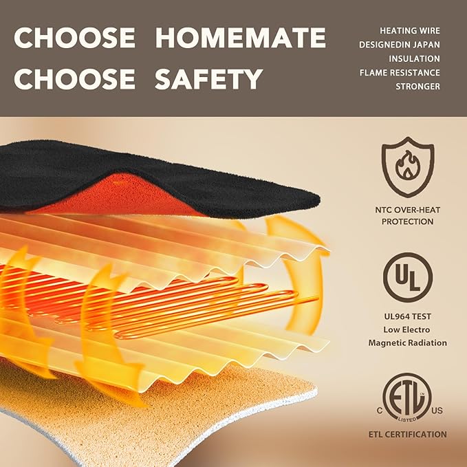 Homemate Electric Heated Blanket Full Size - 72"x84" Heated Bed Blanket Throw with 10 Heating Levels 8 Hours Auto Off Fast Heating Over-Heat Protection-Ultra Soft Flannel ETL Certified, Black