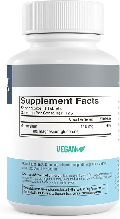 Freeda Magnesium Gluconate – Gentle & Highly Absorbable Magnesium for Bone, Nerve & Muscle Function – Vegan Magnesium Supplement (500 Tablets)