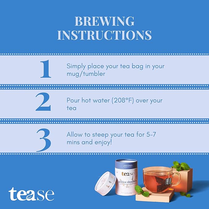 Tease Tea Herbal Sleep Tea - Golden Slumbers Calming and Relaxing Tea, Best Sleep Aid Tea, Caffeine Free Calming Tea Made with Rooibos, Lemon, and Peppermint for a Better Quality Deep Sleep