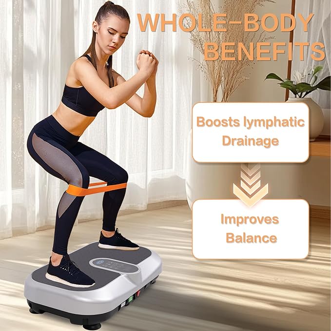 Vibration Plate Exercise Machine, Whole Body Workout Vibration Plates for Lymphatic Drainage with Bluetooth ,120 Adjustable Speeds Vibrate Stand Shake Board Machine for Weights Loss(Silver)