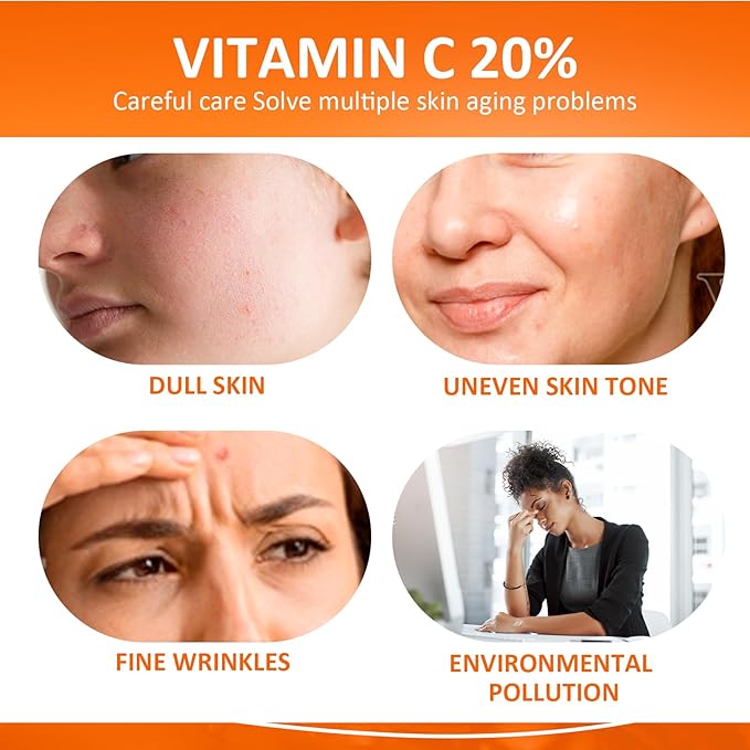 Vitamin C Facial Serum 20%, Anti-Aging Vitamin C Serum with Hyaluronic Acid and Vitamin E, Suitable for Lightening Pigmentation and Effectively Reducing Fine Lines and Wrinkles Serum 60ml,2.03Fl.Oz