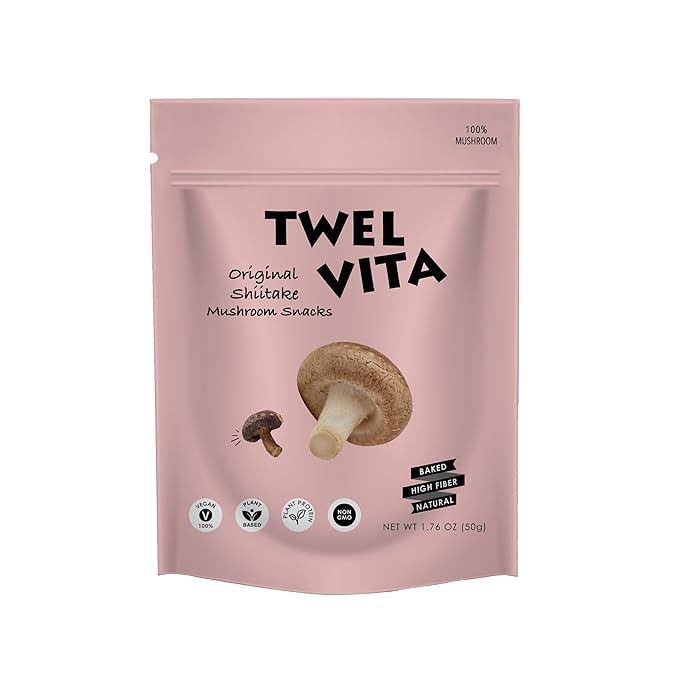 TwelVita Wholesome Baked Shiitake Mushroom Crisps, Vegan Snacks, Clean Label, Non-GMO, Gluten-Free, 1.76 oz ea, Pack of 4