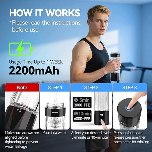 Upgrade Hydrogen Water Bottle, Up to 6400PPB Hydrogen Water Generator -SPE PEM Tech, 7 OZ Food-Grade PC Hydro Water Machine, Health Care Gifts for Husband, Wife, Family, Friends, Travel