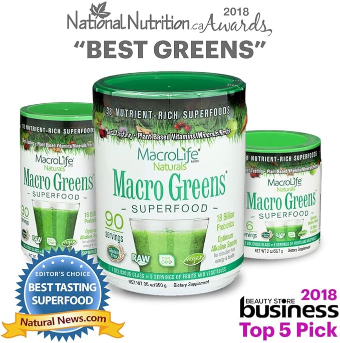 MacroLife Naturals Macro Greens Powder 38 Superfood Probiotic Antioxidant Enzyme & Herbal Supplement Immunity Energy Cleanse - Non-GMO Vegan Gluten-Free Dairy-Free (90 Servings)