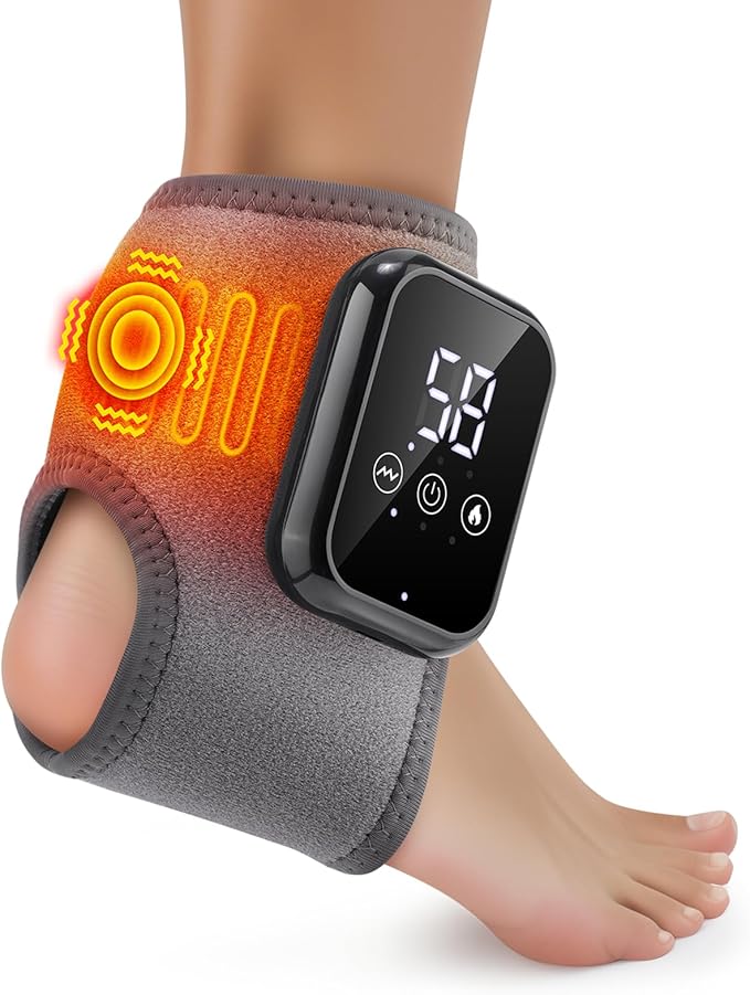 Ankle Massager for Pain Relief, Heating Pad for Ankle and Foot with 2000mAh Rechargeable, Thermal Wrap for Achilles Tendon