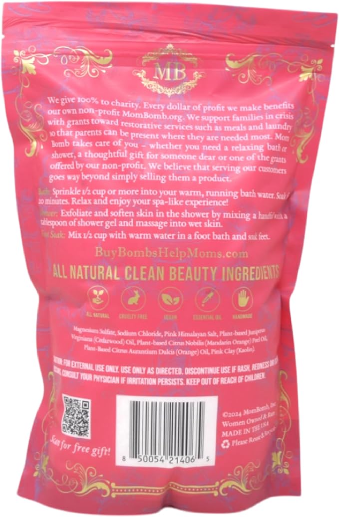 Mom Bomb Pink Himalayan Epsom Salt Bath Soak - Melon Scent – Natural Magnesium Salt with Essential Oils – Relaxing Aromatherapy for Stress Relief, Muscle & Foot Soak – Made in USA, 48 Ounce