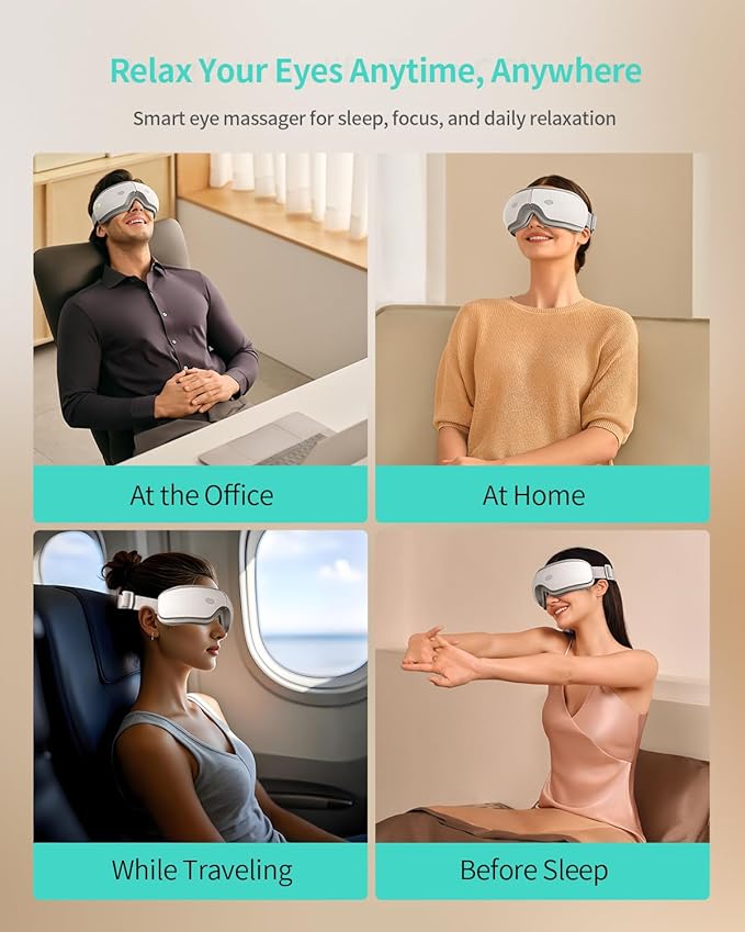 SKG Eye Massager with Heat & Music, Foldable Eye Mask for Migraine & Strain, 5 Massage Modes, Perfect Relaxation Birthday Gifts for Dad, Mom, Men, Women
