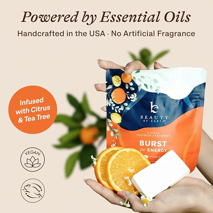 Shower Steamers Aromatherapy - USA Made with Natural Ingredients & Citrus Essential Oil, Long Lasting Shower Bombs for Energy Boost, Gift Set for Women & Men, Spa Gifts & Shower Accessorie