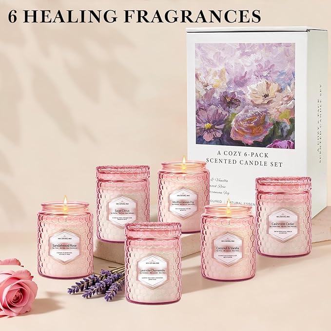 6 Pack Soy Wax Candles Sets, Scented Candles Gifts Sets for Women Birthday Christmas, 5.5 Oz Each Natural Aromatherapy Candles for Home, Spa, Relaxation & Home Decoration