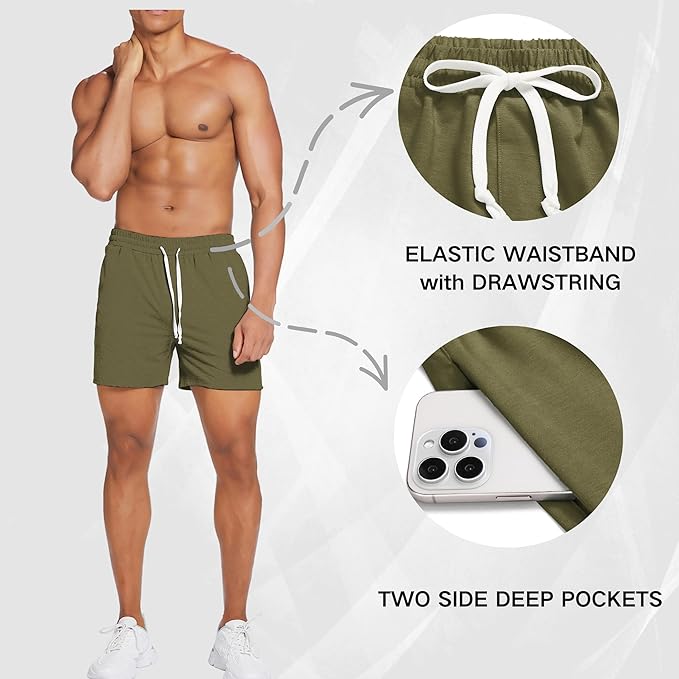 Deyeek 5.5 Inch Mens Pajama Shorts Sleep Cotton Lounge PJ Lightweight Elastic Waist Drawstring Nightwear Bottom with Pockets