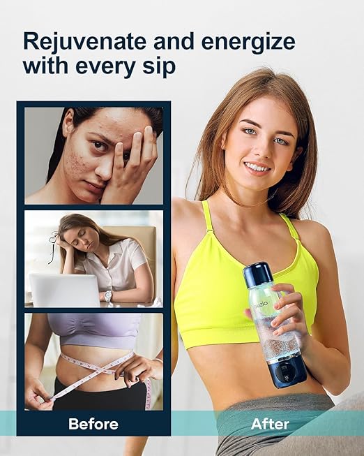 Hydrogen Water Bottle, BUZIO 3800ppb Hydrogen Water Bottles Generator Machine with Gen5 SPE/PEM Technology, Portable Athletic Performance Alkaline Water Bottle, with Dupont Membrane, OLED Display