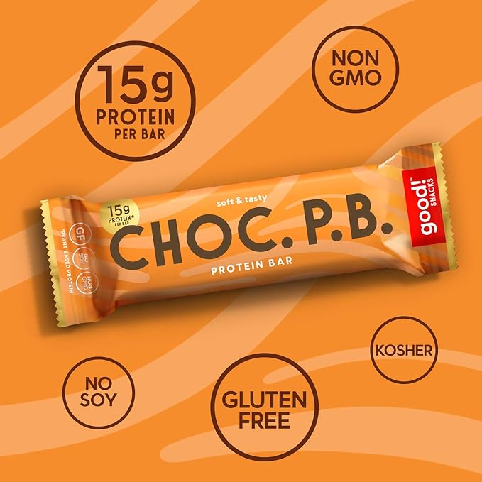 good! Snacks Chocolate Peanut Butter Vegan Protein Bar, Soy & Gluten Free, Plant Based, Low Sugar, 15g Clean Protein, Natural Healthy Snack, Kosher Friendly, For Athletes & Active Lifestyles, 12 Bars