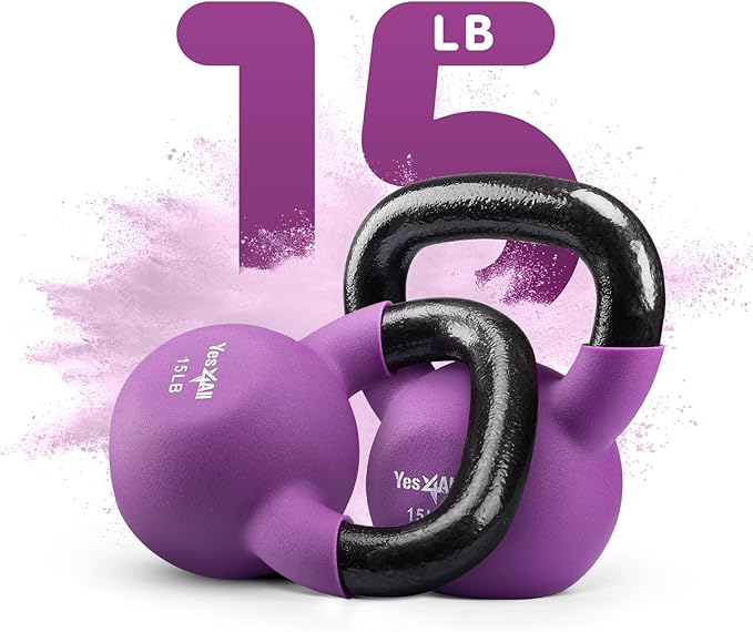 Yes4All Kettlebell, 5-65 LB Neoprene Coated Cast Iron Kettlebells, Wide Grip Handle & Flat Bottom for Swings, Squats, Deadlifts, Push Ups & Full Body Training at Home Gym - Single & Set
