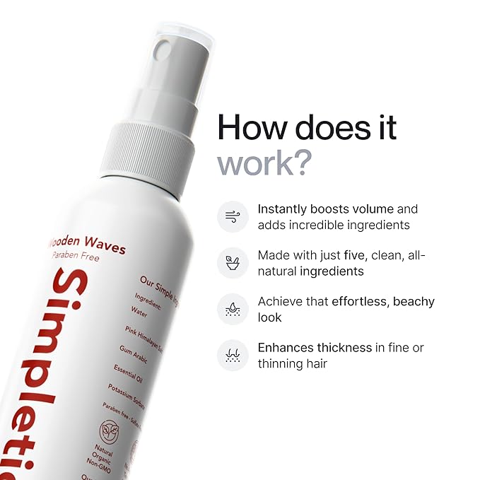 Simpletics | Himalayan Sea Salt Hair Spray – All-Natural 5-Ingredient Formula for Effortless Beach Waves & Volume – Pine Scent, Light Hold, Non-Greasy, Paraben & Sulfate Free – Unisex, 8 fl oz