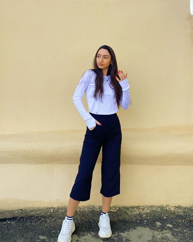 Promover Capri Pants for Women Wide Leg Yoga Cropped Pants with Pockets Loose Casual Summer Pants