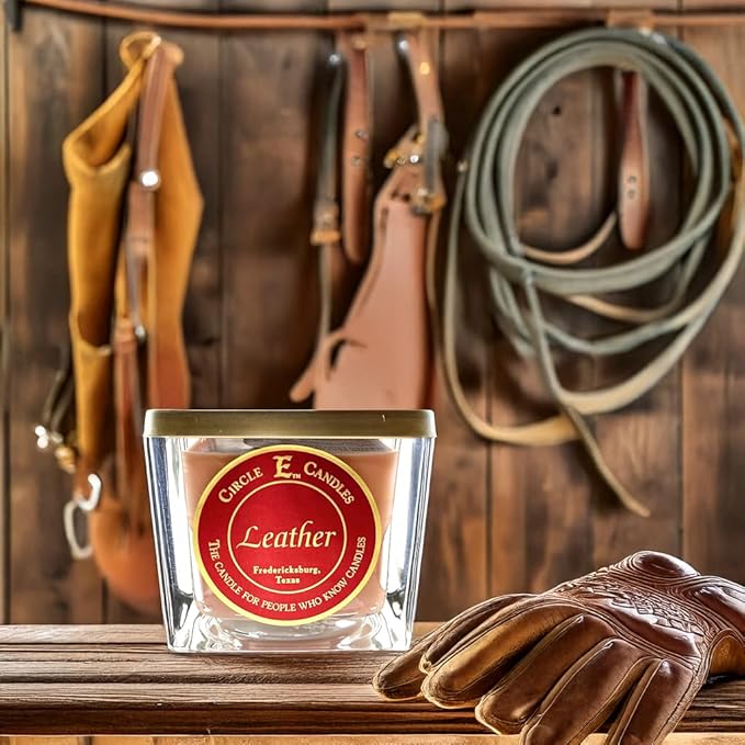 Circle E Candles, Leather Scent, Medium Size Jar Candle, 22oz, 2 Wicks