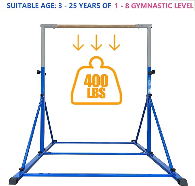 Gymnastic Bar for Kid and Teenage Ages 3-25, 5 FT / 6 FT Base Length, 5 FT / 6 FT Height, Gymnastic Kip Bar Horizontal Bar for Gymnast, Gymnastic Training Equipment for Home and Club Use
