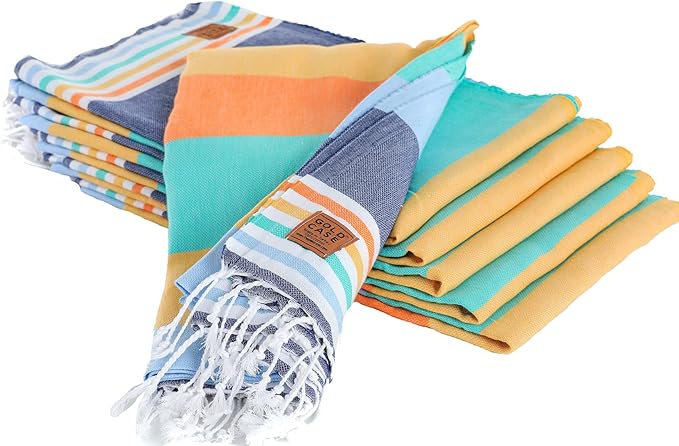 Gold CASE Turkish Beach Towel Set of 6 – 100% Cotton Large Bath Towels 70 x 38'' – OLYMPOS Oversized, Quick Dry & Sand Free Beach Towel – Lightweight Turkish Towels Set - Multicolor-1