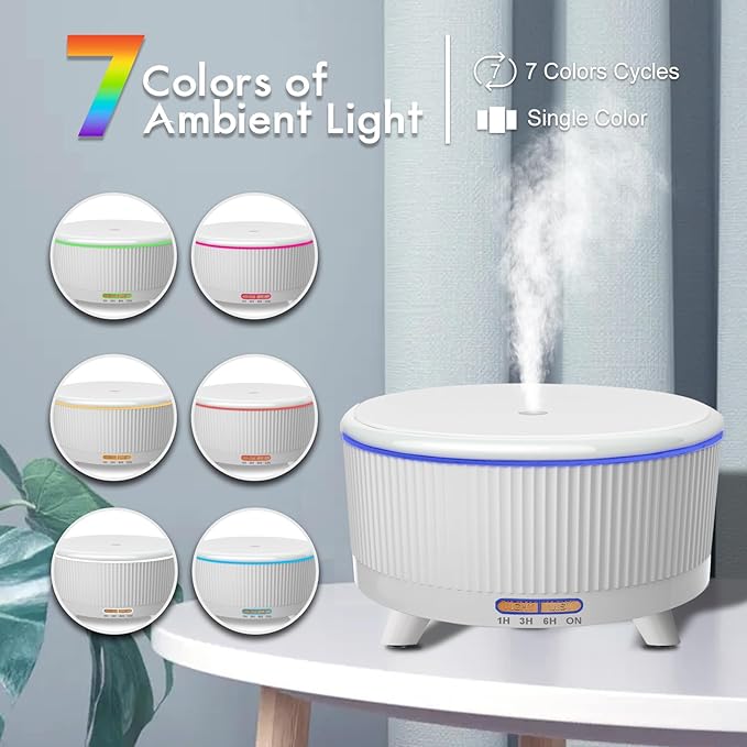 Diffusers for Essential Oils Large Room, 500ml Aromatherapy Diffuser Cool Mist Humidifier with Remote Control,7 Colors Lights & 3 Mist Mode Waterless Auto Off for Women Office Home W