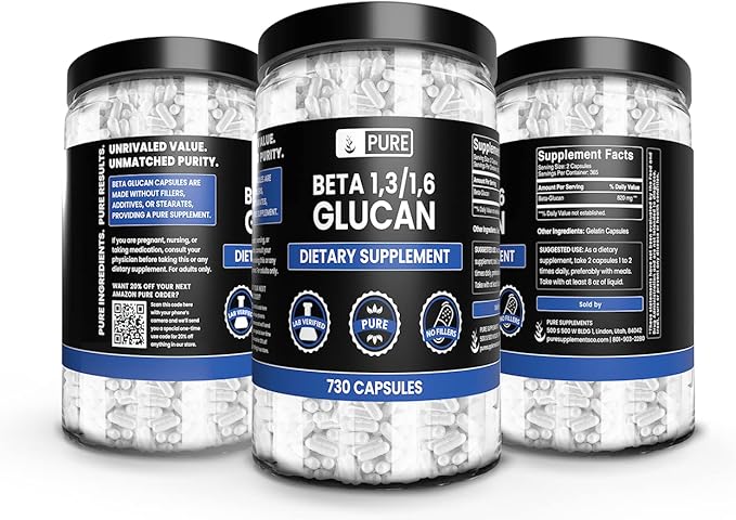 Pure Original Ingredients Beta Glucan 1,3/1,6, (730 Count) No Magnesium Or Rice Fillers, Always Pure