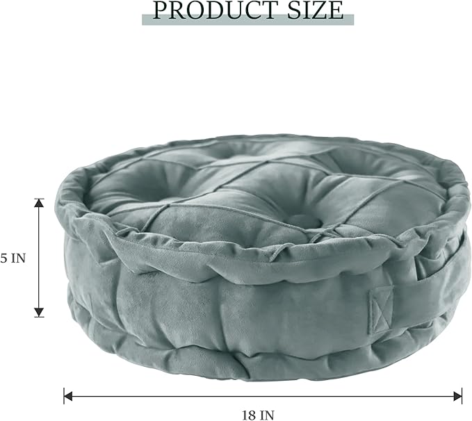 Round Velvet Meditation Cushion Pouf, Soft Tufted Floor Pillow for Living Room and Bedroom, 17.8 inch, Gray