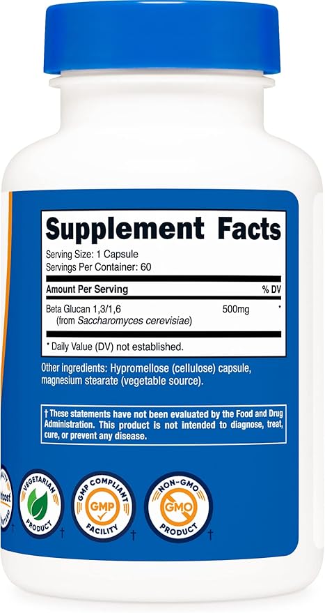 Nutricost Beta Glucan 500mg 1,3/1,6 D-Glucan, 60 Vegetarian Capsules - Gluten Free, Non-GMO (Pack of 2)