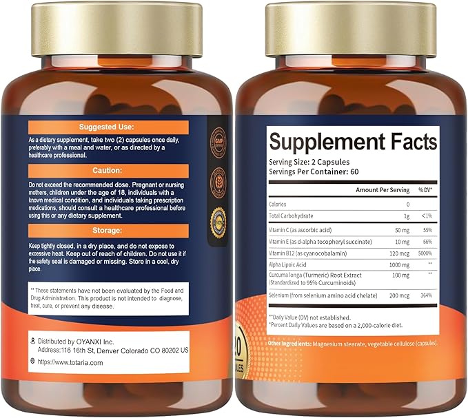 Totaria Alpha Lipoic Acid 1000mg - ALA Supplement Antioxidant for Neuropathy Support Nerve Health, Liver Detox, Antioxidant, Metabolism and Cell Energy, Anti-Aging - Non-GMO, Gluten Free, Vegan Safe