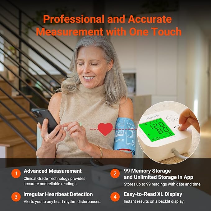 iHealth Track Smart Upper Arm Blood Pressure Monitor with Wide Range Cuff That fits Standard to Large Adult Arms, Bluetooth Compatible for iOS & Android Devices
