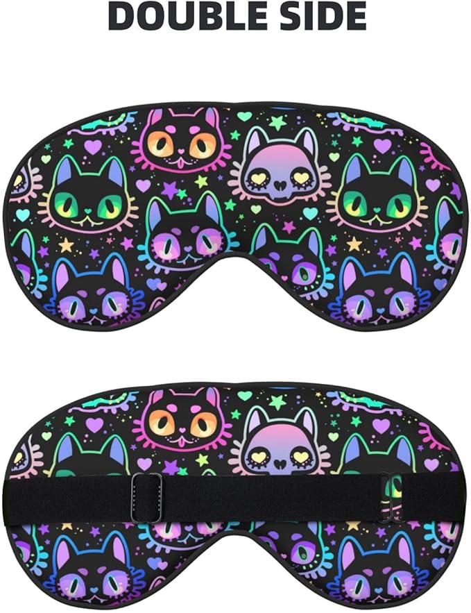 Sleep Eye Mask Cute Bright Neon Cat Sleep Mask for Women Men Comfortable Eye Mask with Adjustable Strap Soft Eye Cover Blindfold for Travel Yoga Nap Shift Work