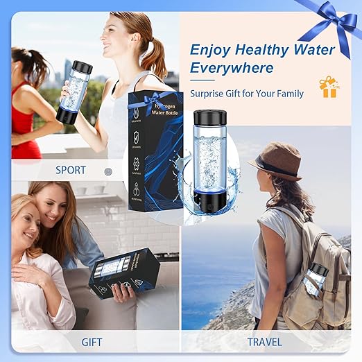Hydrogen Water Bottle Generator, Portable Hydrogen Water ionizer, Rechargeable Hydrogen-Rich Water Bottle, Suitable for Travel, 420ml,Gift for Women Men, Gift for Friends, Birthday Gift, Black