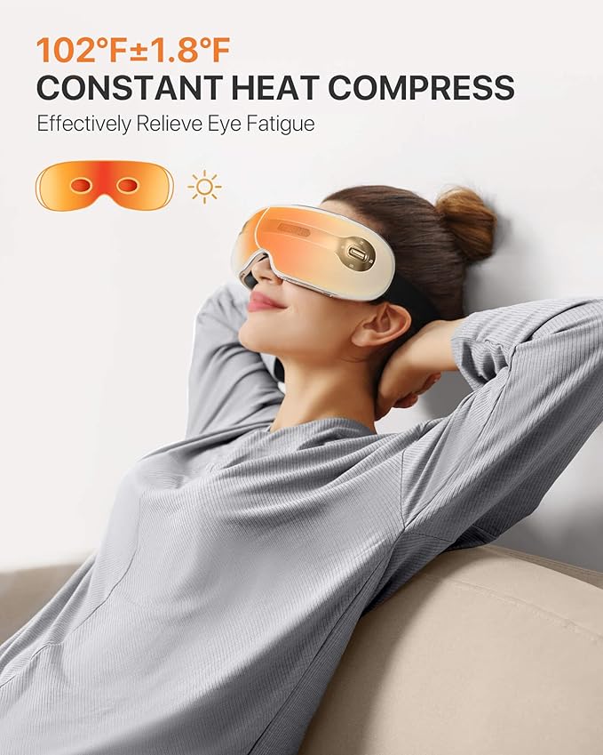 ALLJOY Eye Massager with Heat and Cooling for Migraines, Eye Massager for Relief of Migraine, Dry Eyes, Sleep, Rechargeable Bluetooth Music, Gifts for Women and Men