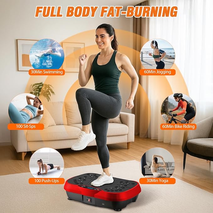ALSO GO Vibration Plate Exercise Machine, 3 Workout Modes & 120-Level Vibration Platform for Weight Loss/Lymphatic Drainage, 400lbs Capacity Vibration Board with Resistance Bands for Full Body Workout