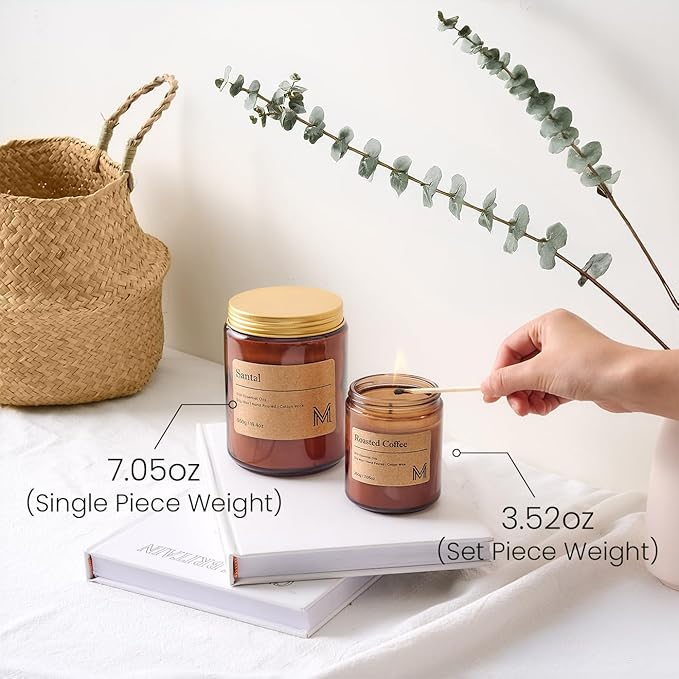 M&SENSE Roasted Coffee Candles for Home Scented Aromatherapy Candle Gift Set for Women and Men,7.05oz Soy Wax Long Lasting Amber Jar Candles Gift for Birthday Housewarming Mother's Valentine Day