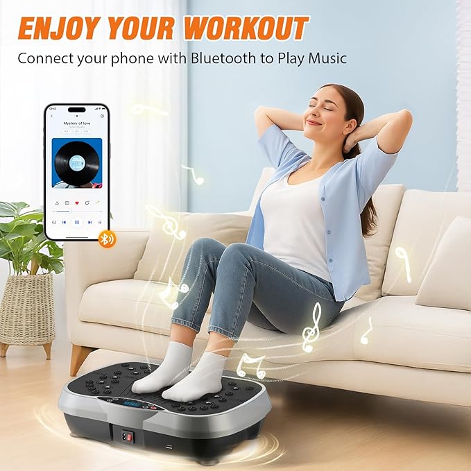 ALSO GO Vibration Plate Exercise Machine, 3 Workout Modes & 120-Level Vibration Platform for Weight Loss/Lymphatic Drainage, 400lbs Capacity Vibration Board with Resistance Bands for Full Body Workout