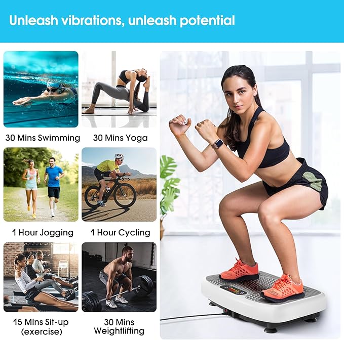 SoftGym Vibration Plate Exercise Machine for Lymphatic Drainage,Power Vibrate Stand Shake Board 450 Lbs Capacity Whole Body Workout Waver with Fitness Resistance Bands Weight Loss Gifts for Women Men